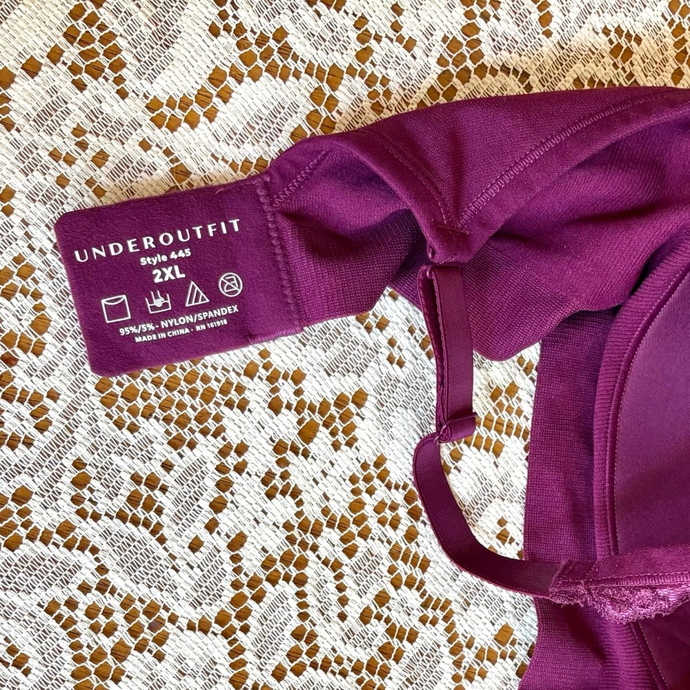 NEW Underoutfit Style 445 Comfort Shaping Bra Purple Lace Trim 2XL Extender NWT - Picture 4 of 8